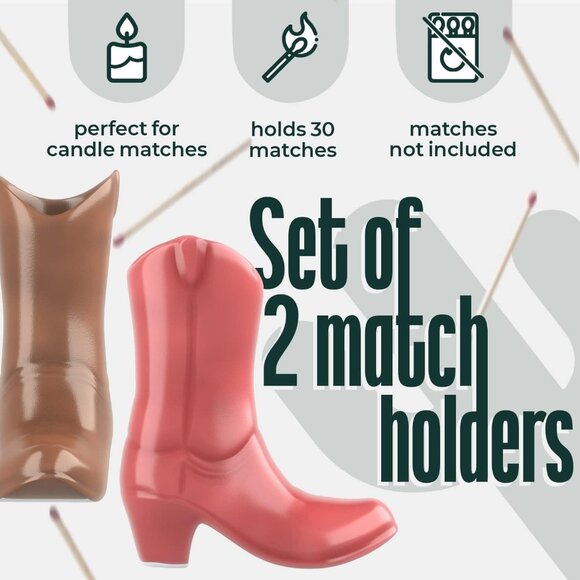 NEW Ceramic Cowboy Boots w Matches Holder Ceramic Box Striker Pink Tan Smokers - Picture 4 of 14